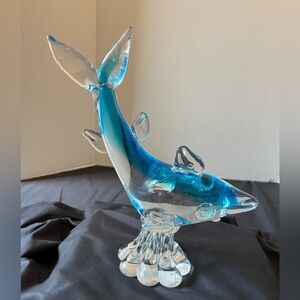 Murano Azure Glass Dolphin Figurine